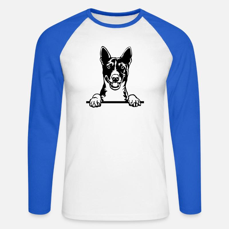 Basenji Head - Unisex Long Sleeve Baseball T-Shirt - white/royal blue