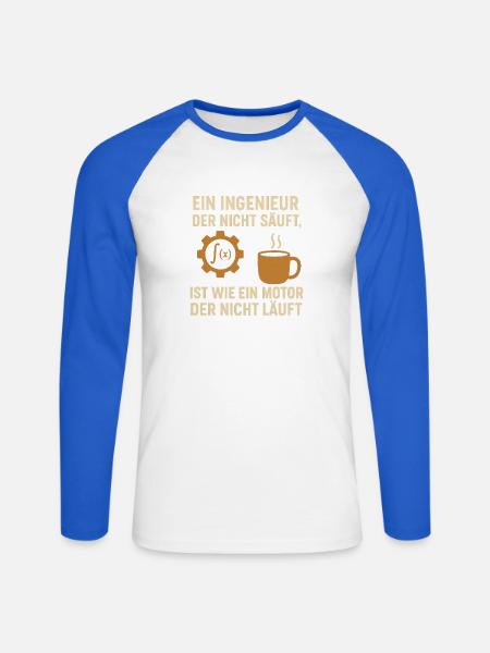 Engineer Humor Coffee Engine - Unisex Long Sleeve Baseball T-Shirt - white/royal blue
