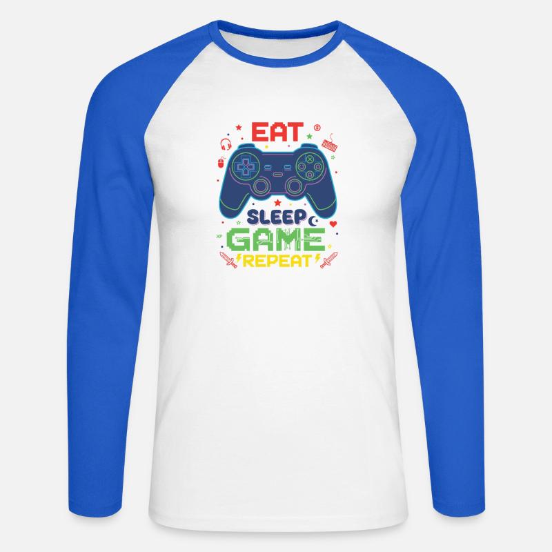 Eat Sleep Game Repeat Neon Controller - Unisex Baseballshirt langarm - Weiß/Royalblau
