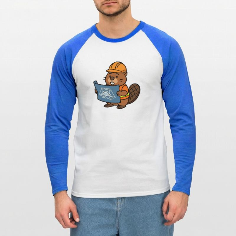 Beaver Construction Worker Bob Master Builder Plan Construction Dam Unisex Long Sleeve Baseball T-Shirt