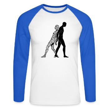 Shadow and Mummy Connected Body - Unisex Long Sleeve Baseball T-Shirt - white/royal blue - Front - Nik (191cm)