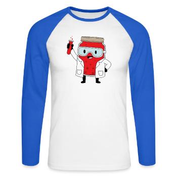 Dessin animé Lab Hero Bottle Bottle - T-shirt baseball manches longues Homme - blanc/bleu royal - Devant - Nik (191cm)