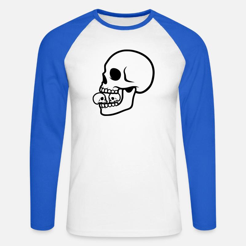 Makaberer Totenkopf | Horror Design - Unisex Baseballshirt langarm - Weiß/Royalblau