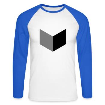 Geometrische Würfel-Silhouette - Unisex Baseballshirt langarm - Weiß/Royalblau - Vorne - Nik (191cm)