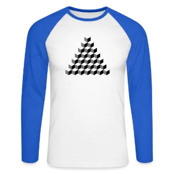 Pyramide cubique isométrique - T-shirt baseball manches longues Homme - blanc/bleu royal - Devant - Nik (191cm)
