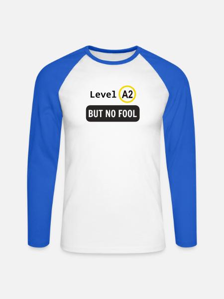 Language level A2, but no fool - Unisex Long Sleeve Baseball T-Shirt - white/royal blue