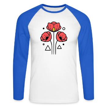 Coquelicots-coquelicots-minimaliste-Line-Art-2 - T-shirt baseball manches longues Homme - blanc/bleu royal - Devant - Nik (191cm)