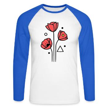 Coquelicots-coquelicots-minimaliste-Line-Art-4 - T-shirt baseball manches longues Homme - blanc/bleu royal - Devant - Nik (191cm)