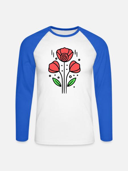 mohnblume-mohnblumen-minimalistisch-line-art-10 - Unisex Baseballshirt langarm - Weiß/Royalblau
