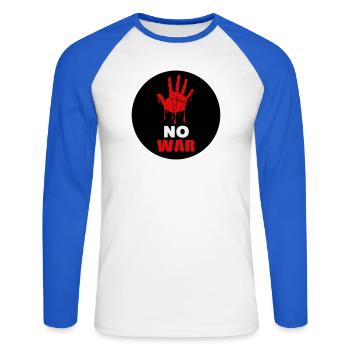 No War - T-shirt baseball manches longues Homme - blanc/bleu royal - Devant - Nik (191cm)