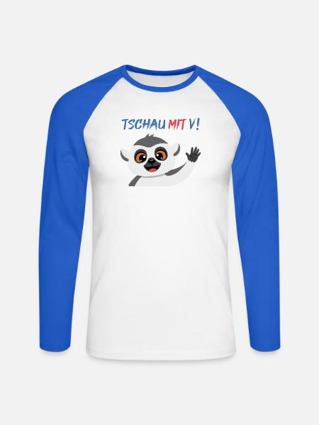 Äffchen verabschiedet sich: Tschau Mit V - Unisex Baseballshirt langarm - Weiß/Royalblau