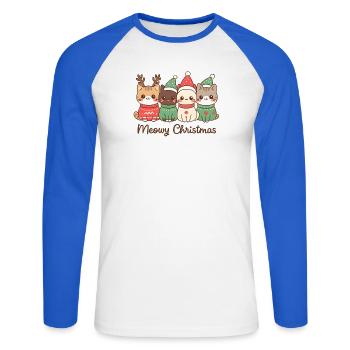 Meowy Christmas Cat Squad, Kittens  - Unisex Long Sleeve Baseball T-Shirt - white/royal blue - Front - Nik (191cm)