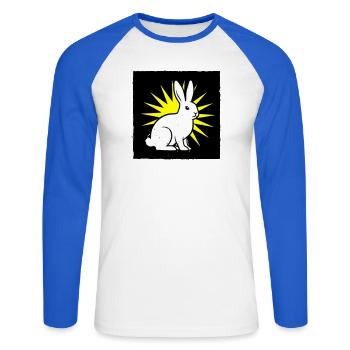 Cooler Hase im Punk Rock & Pop Art Stil - Unisex Baseballshirt langarm - Weiß/Royalblau - Vorne - Nik (191cm)