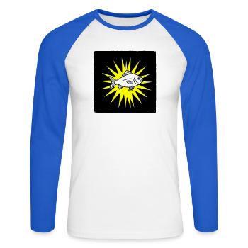 Cooler Fisch im Punk Rock & Pop Art Stil - Unisex Baseballshirt langarm - Weiß/Royalblau - Vorne - Nik (191cm)