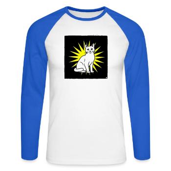 Coole Katze im Pop Art & Punk Rock Stil - Unisex Baseballshirt langarm - Weiß/Royalblau - Vorne - Nik (191cm)