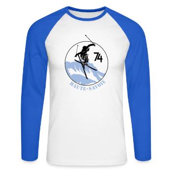 Design Haute-Savoie 74 - T-shirt baseball manches longues Homme - blanc/bleu royal - Devant - Nik (191cm)