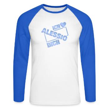 Alessio as a couple - Unisex Long Sleeve Baseball T-Shirt - white/royal blue - Front - Nik (191cm)