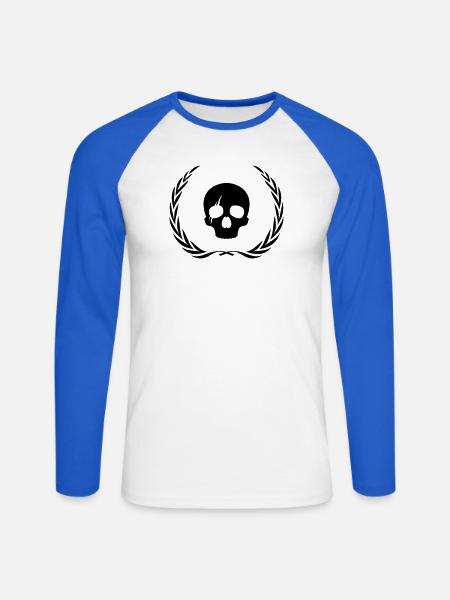Skeleton Skull Wreath - Unisex Long Sleeve Baseball T-Shirt - white/royal blue
