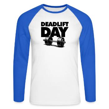 Deadlift Day - T-shirt baseball manches longues Homme - blanc/bleu royal - Devant - Nik (191cm)