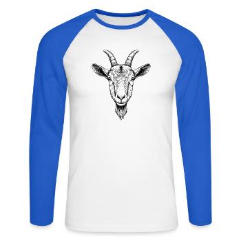 Ziege - Unisex Baseballshirt langarm - Weiß/Royalblau - Vorne - Nik (191cm)