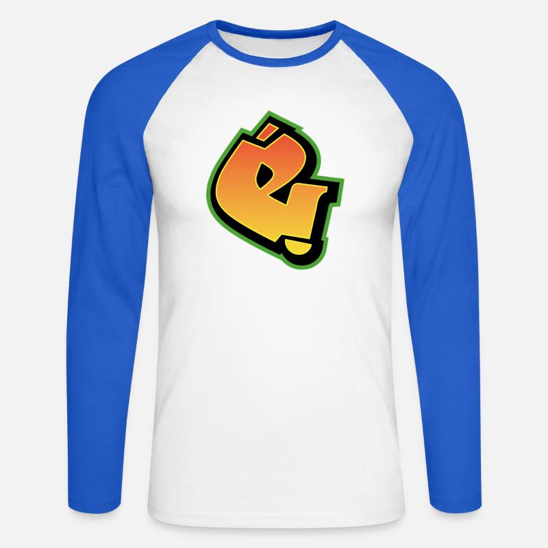 Graffiti-Schrift Wildstyle 01 Buchstabe 'e' - Unisex Baseballshirt langarm - Weiß/Royalblau
