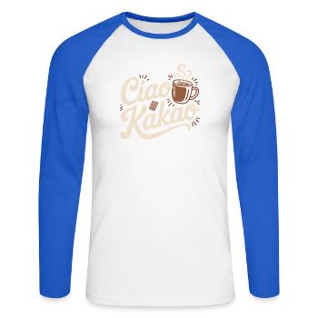 Ciao Cocoa Hot Chocolate Hot Chocolate Goodbye - Unisex Long Sleeve Baseball T-Shirt - white/royal blue - Front - Nik (191cm)