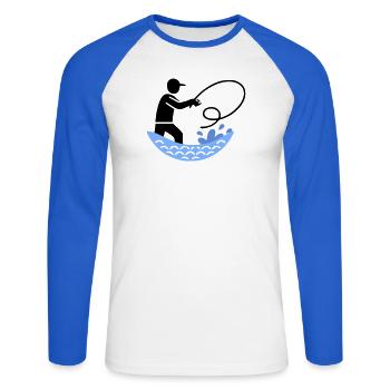 Pêche et pêche | Petri Heil Hobby Logo - T-shirt baseball manches longues Homme - blanc/bleu royal - Devant - Nik (191cm)