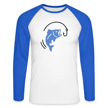 Pêche au poisson sur hameçon logo - T-shirt baseball manches longues Homme - blanc/bleu royal - Devant - Nik (191cm)
