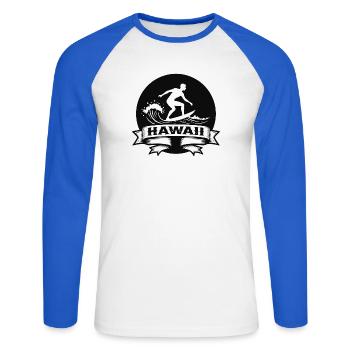 Surfeur Hawaii Vague Bannière - T-shirt baseball manches longues Homme - blanc/bleu royal - Devant - Nik (191cm)