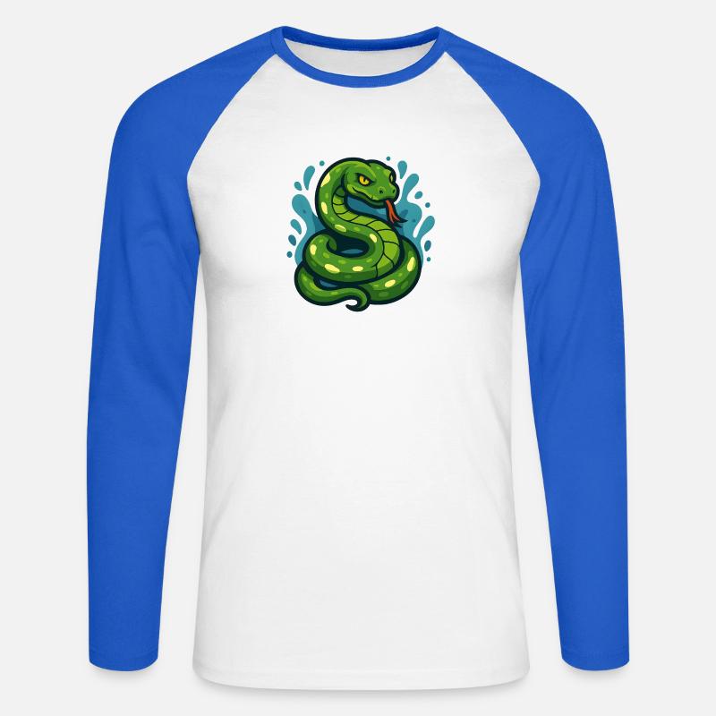 Green Tree Python Snake in Wave - Unisex Long Sleeve Baseball T-Shirt - white/royal blue