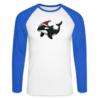 Wal Weihnachten - Unisex Baseballshirt langarm - Weiß/Royalblau - Vorne - Nik (191cm)