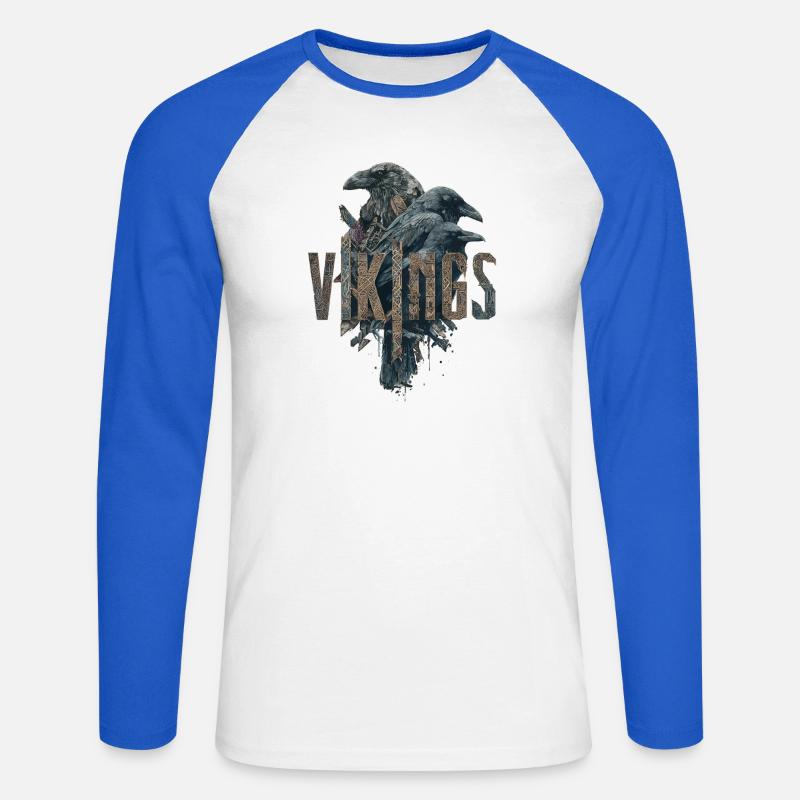 Odin-Crows-Vikings-Sword-Edda - Unisex Baseballshirt langarm - Weiß/Royalblau