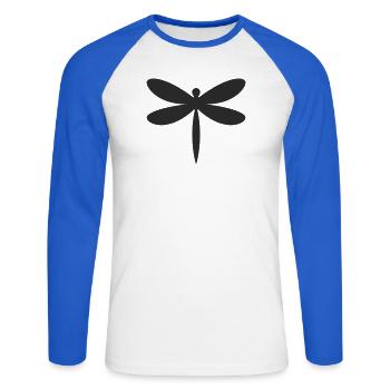 Silhouette de la Libellule - T-shirt baseball manches longues Homme - blanc/bleu royal - Devant - Nik (191cm)