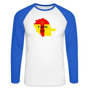 Tarn 81 - T-shirt baseball manches longues Homme - blanc/bleu royal - Devant - Nik (191cm)