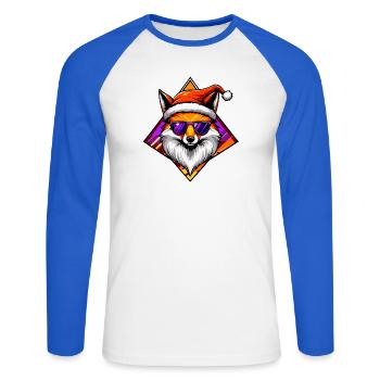 Fox Santa Swag - T-shirt baseball manches longues Homme - blanc/bleu royal - Devant - Nik (191cm)