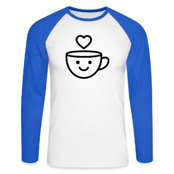 Tasse de bonjour avec un cœur pour vous - T-shirt baseball manches longues Homme - blanc/bleu royal - Devant - Nik (191cm)