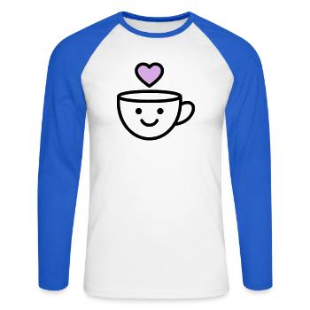 Tasse de bonjour avec un cœur pour vous - T-shirt baseball manches longues Homme - blanc/bleu royal - Devant - Nik (191cm)