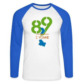 Logo 89 L'Yonne  - T-shirt baseball manches longues Homme - blanc/bleu royal - Devant - Nik (191cm)