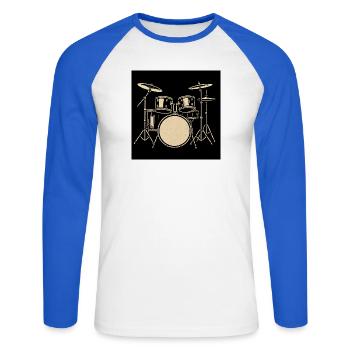 Black Silver Drumset Illustration - Unisex Long Sleeve Baseball T-Shirt - white/royal blue - Front - Nik (191cm)
