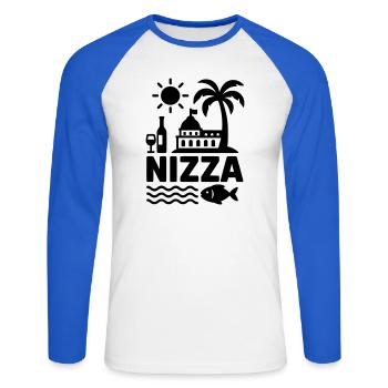 Nice - Unisex Long Sleeve Baseball T-Shirt - white/royal blue - Front - Nik (191cm)
