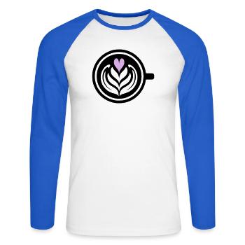 Coffee Love : Latte Art Heart Vector - T-shirt baseball manches longues Homme - blanc/bleu royal - Devant - Nik (191cm)