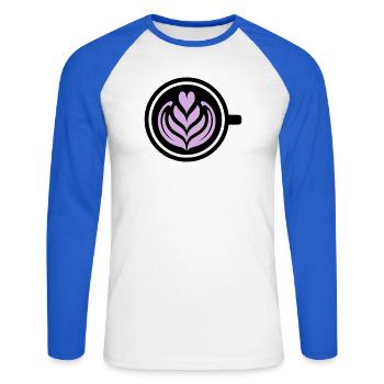 Coffee Love : Latte Art Heart Vector - T-shirt baseball manches longues Homme - blanc/bleu royal - Devant - Nik (191cm)