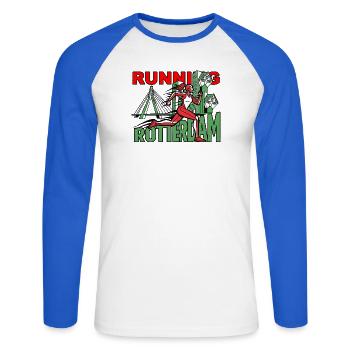 Läufer Rotterdam CityRun - Unisex Baseballshirt langarm - Weiß/Royalblau - Vorne - Nik (191cm)