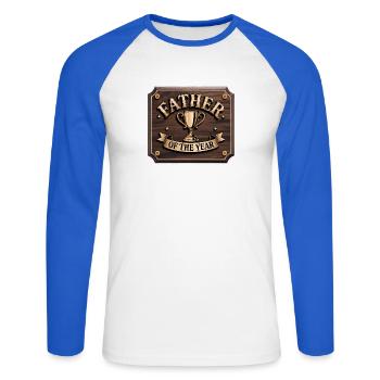 Père de l’année - T-shirt papa drôle - T-shirt baseball manches longues Homme - blanc/bleu royal - Devant - Nik (191cm)