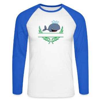 Whale with Namespace - Unisex Long Sleeve Baseball T-Shirt - white/royal blue - Front - Nik (191cm)