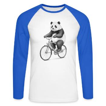 Panda à vélo - T-shirt baseball manches longues Homme - blanc/bleu royal - Devant - Nik (191cm)