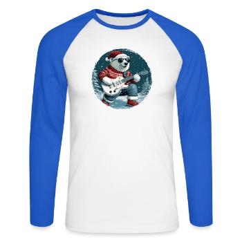 Polar Bear Christmas Guitar Polar Bear - Unisex Long Sleeve Baseball T-Shirt - white/royal blue - Front - Nik (191cm)