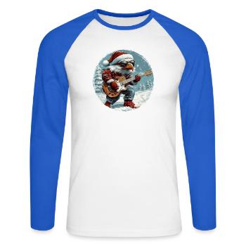 Guitare de Noël Eagle - T-shirt baseball manches longues Homme - blanc/bleu royal - Devant - Nik (191cm)