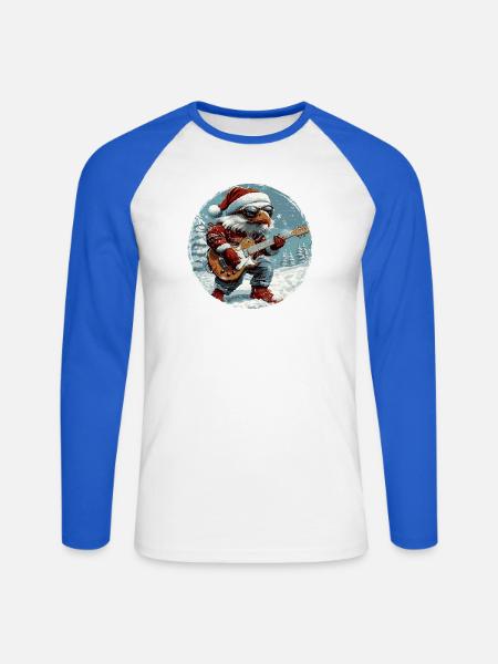 Eagle Christmas Guitar - Unisex Long Sleeve Baseball T-Shirt - white/royal blue