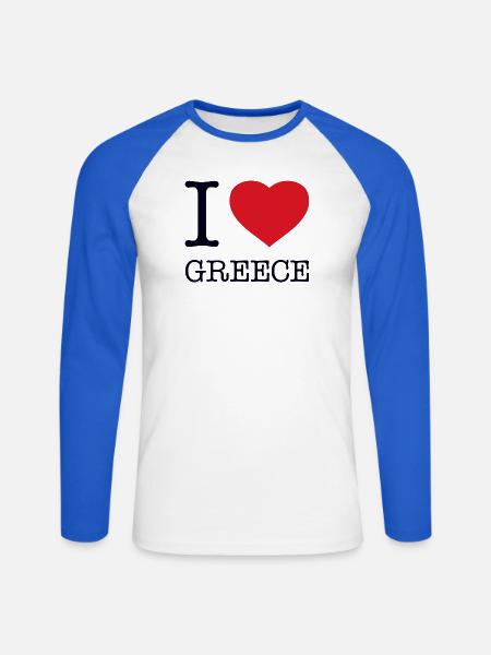 J’adore la Grèce - T-shirt baseball manches longues Homme - blanc/bleu royal